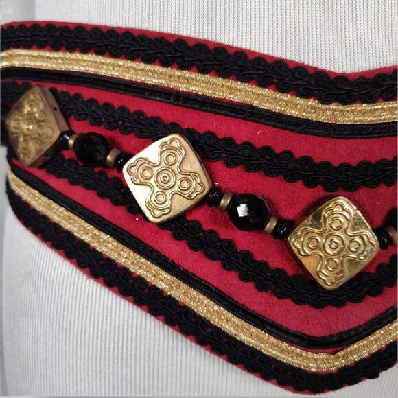 Vintage 80s Southwestern Wide Suede Belt V Front Beaded Santa Fe M main image 12